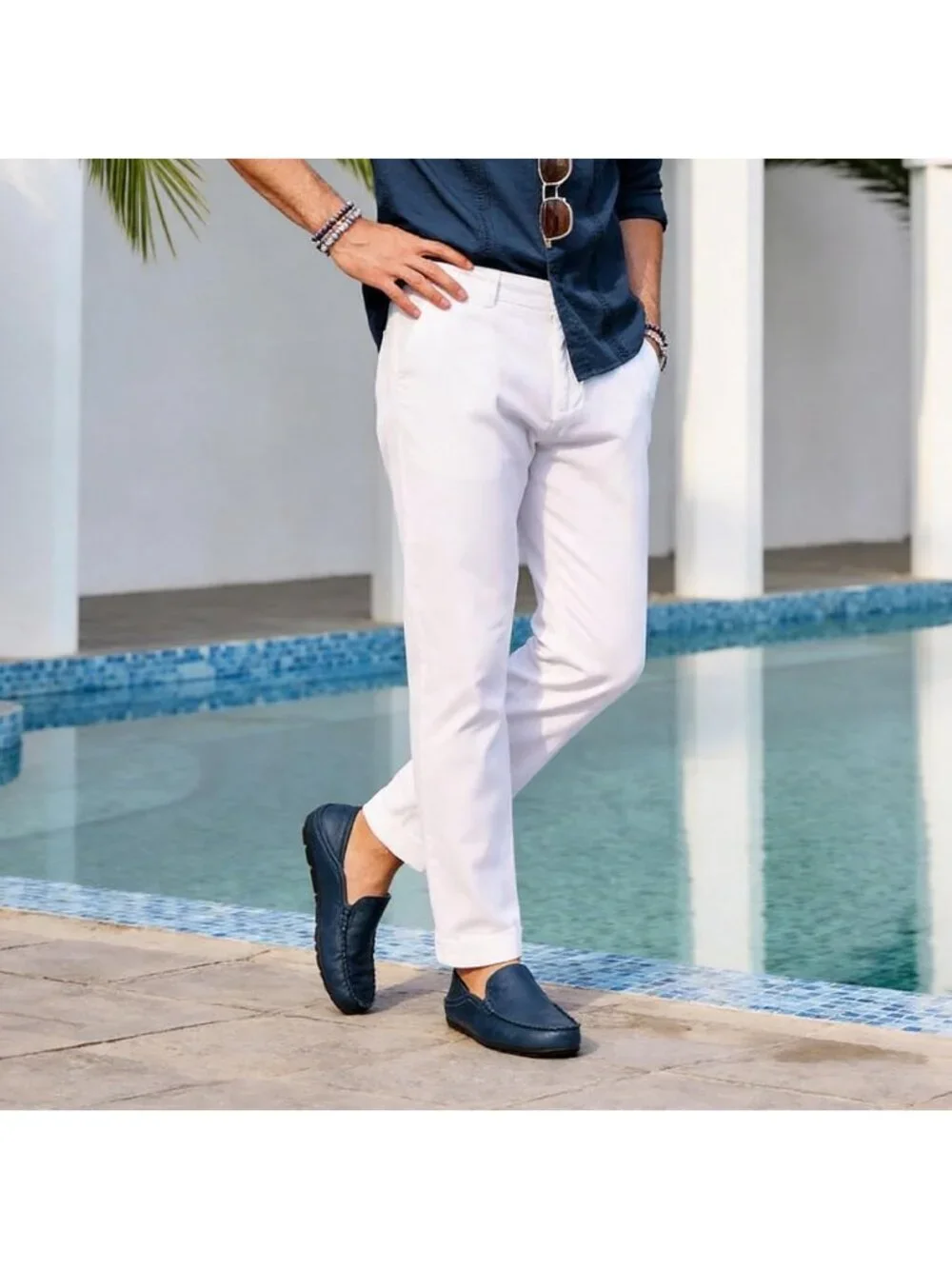 Men's Blue Leather Loafers Premium Genuine Slip On Breathable Casual Shoes